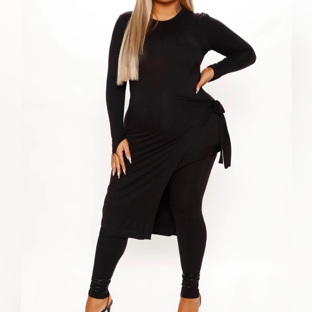Fashion Nova Amara Pant Set Womens Plus 1X Black  Slim Fit Stretch Long Sleeve